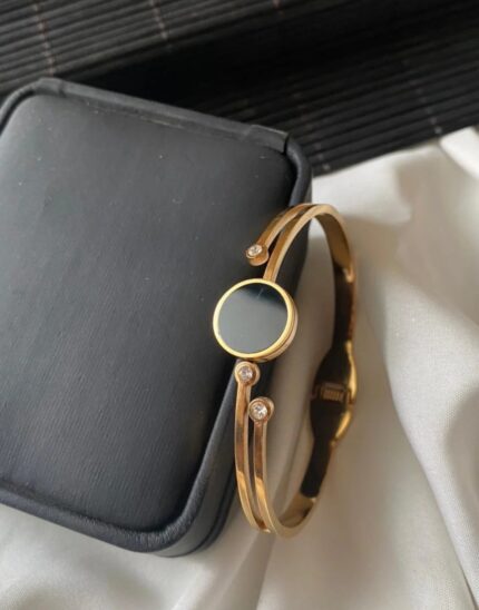 Roman Numeral and Stone Studded 18K Gold Plated Bracelet