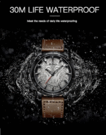 Carlien New 3D Engraved Wolf Dial Quartz Watch for Men Big Face Sport Leather Casual Wristwatch